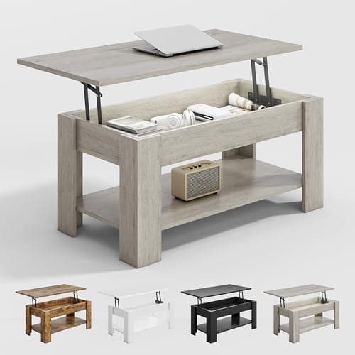 Image of mcc direct Lift-Top Coffee Table with Hidden Storage & Open Shelf – Versatile Wooden Tea Table for Living Room or Reception (Natural)