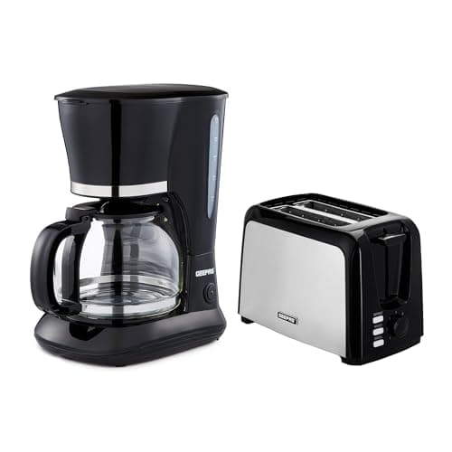 Image of GEEPAS 1.5L Filter Coffee Machine & 2 Slice Toaster Combo Set | 800W Coffee Maker for Instant Coffee Espresso Macchiato & More | 750W Bread Toaster 7 Browning Levels Crumb Tray Cord Storage Black