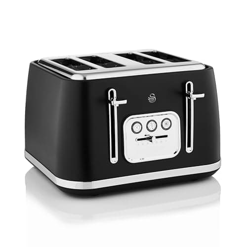 Image of Swan Serenity ST19024BLK 4 Slice Toaster with Matt Finish, 6 Browning Levels, Temperature Control, Reheat and Defrost Functions, 2100W, Black
