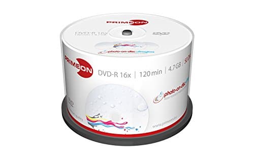 Image of PRIMEON DVD-R 4.7GB/120Min/16x Cakebox (50 Disc), photo-on-disc ultragloss Surface, Water resistant Inkjet Fullsize Printable