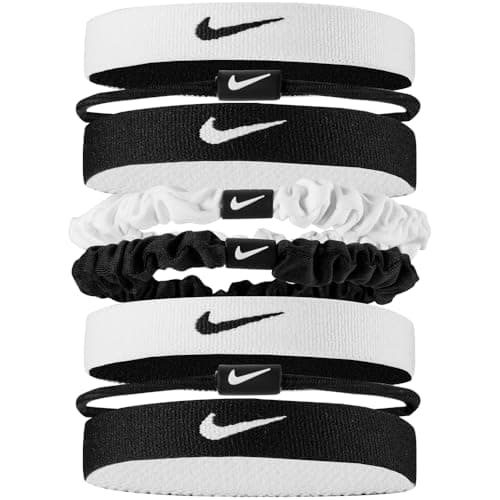 Image of Nike Flex Classic Mixed Hair Ties Pack of 8 Hair Bands Running Fitness Training Sport Hairband Set Elastic, White/Black/Black, One Size