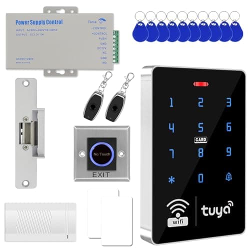 Image of Fredorlokk Tuya WiFi Smart Access Control System Kit – NC electric door lock, IP68 Waterproof RFID Keypad, 12V 5A Power Supply, Exit Button, Door Sensor, 10x 13.56MHz Key Fobs + Add/Delete Cards