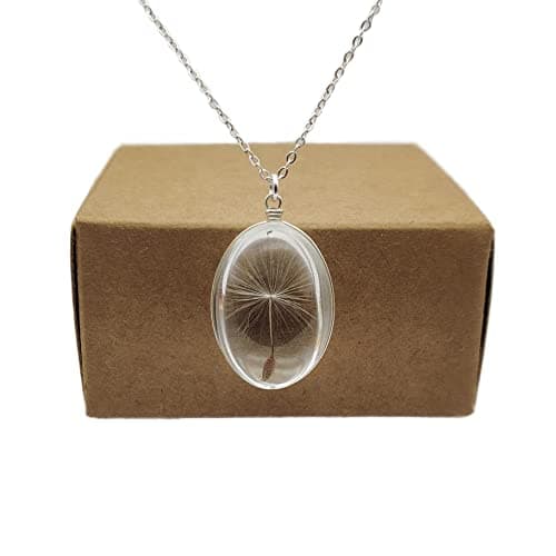 Image of Cairui Design Dandelion Make a Wish Real Flowers Oval Glass Pendant 925 Sterling Silver Necklace for Women Handmade