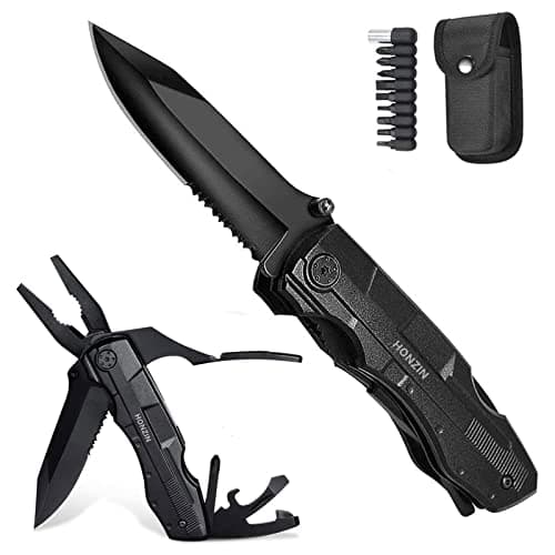 Image of HONZIN Multitools Pliers, Foldable Multi-Purpose Stainless Steel Multifunctional Pliers Multitool with Nylon Pouch, Bottle Opener, Screwdriver, Ideal for Camping, DIY, Outdoor, Gift for Men