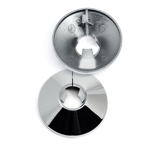 Image of Chrome Pipe Collars - 15mm Radiator Pipe Hole Collars, Pack of 2 Snap On Chrome-Plated Plastic Covers to Hide Pipes, 4.5cm Wide