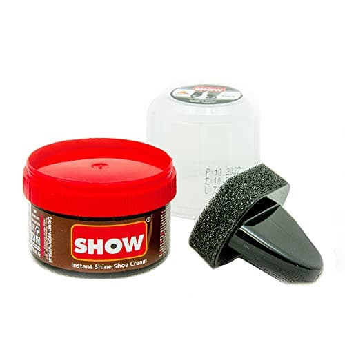 Image of SHOW Brown Instant Shine Shoe Polish Cream with Sponge for Shoes Boots Bags - Unisex 50ml 1 Unit Polish Cream - Leather Nourishment and Conditioner - Shoe Care Products