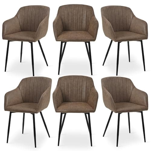 Image of Goeurvant Dining Chairs Set of 6 Upholstered Chair for Living Room PU Leather Kitchen Chairs,Dark Brown