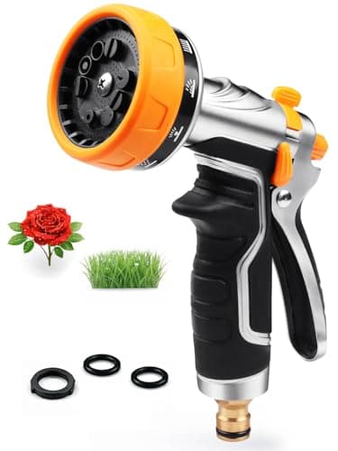 Image of Onarway Garden Hose Spray Gun: Heavy Duty Metal Nozzle with Solid Brass Fittings for Leak-Proof Seal - 10 Patterns & Thumb Control for Continuous, Fatigue-Free Watering of 100+ Potted Plants & Lawns