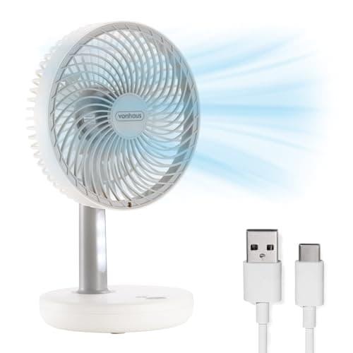 Image of VonHaus Desk Fan 6" – Portable, Lightweight, Cordless, USB Rechargeable, 3 Speeds, 45° Tilt, LED Light, Quiet Operation – Cooling Fan Ideal for Table, Home, Office, Travel, Living Room, Bedroom