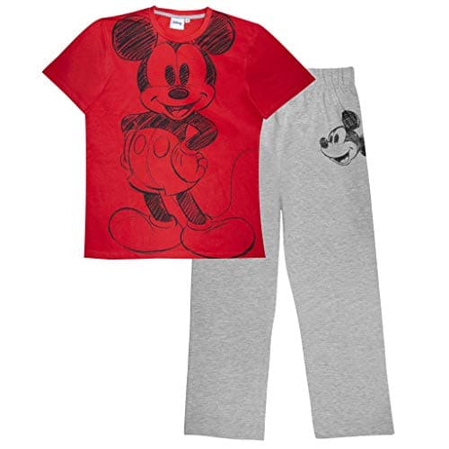 Image of Disney Mens Mickey Sketch Long Pyjamas Set, Red, S-4XL