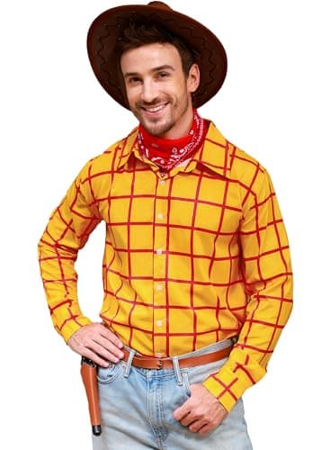 Image of Mainfini Man Halloween Classic Woody Costume Cowboy Long Sleeve Shirt Yellow XXL