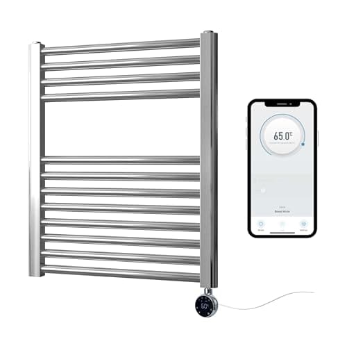Image of Greened House Chrome Electric Smart WiFi Controlled Heated Towel Rail Flat 7 Day Programmable Timer App Compatibility (400mm W x 600mm H)