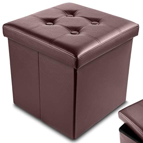 Image of Nyxi Faux Leather 38 * 38 * 38cm Brown Ottoman Foldable Storage Boxes Seat Foot Stool Storage Box with Lids for Kids Toys, Bedroom, Hallway, Living Room