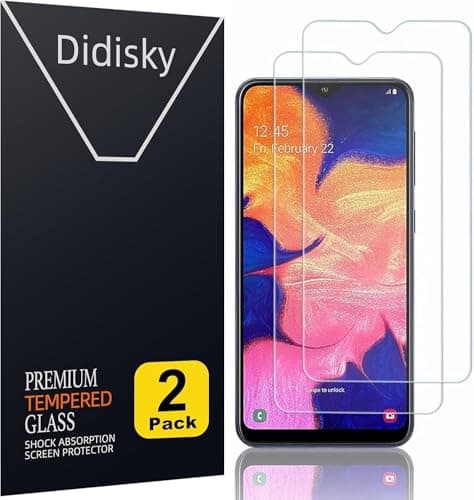 Image of Didisky Tempered Glass Screen Protector for Samsung Galaxy A10, [ 2 Pack ] Anti Scratch, 9H Hardness, No Bubbles, High Definition, Easy To Apply, Case Friendly