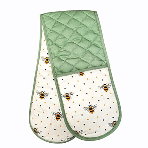 Image of Double Oven Glove Pot Holder 100% Cotton Baking Mitts Amazing Honey BEE Design