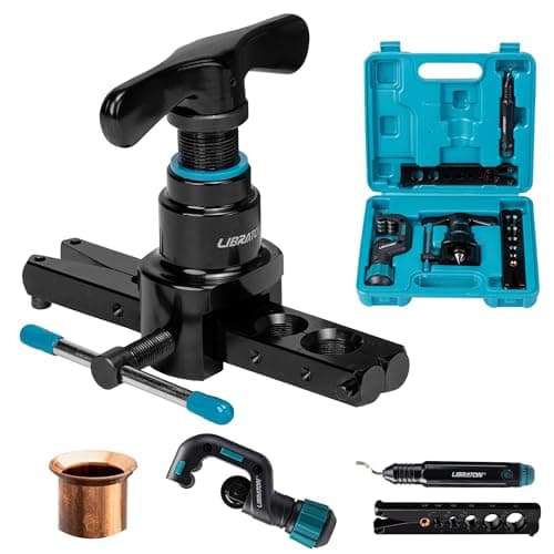 Image of LIBRATON Single Flaring Tool, 1/4''- 3/4'' & 6-19mm HVAC Flare 45 Degrees Eccentric for Copper, Brass, Aluminum Tubes, Copper Pipe Cutter and Deburring Tool, Tubing Flaring Tool Kit with Toolbox