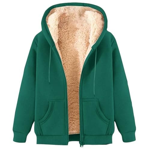 Image of Yolimok Men's Hoodies Full Zip Fleece Jacket Coat Winter Warm Oversized Zip Up Hooded Top with Pockets, Essentials Men's Sherpa-Lined Full-Zip Fleece Hoodie Green