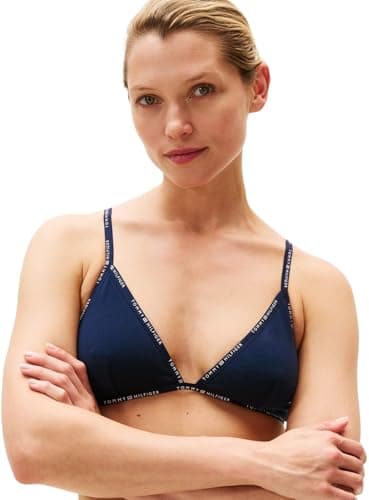 Image of Tommy Hilfiger Women’s Triangle Bralette with Logo, Blue (Dark Night Navy), M