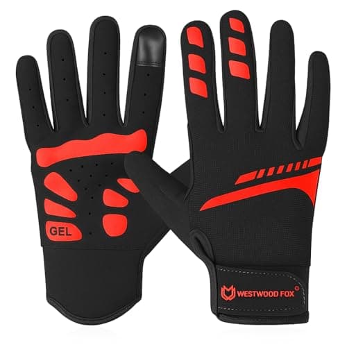 Image of WESTWOOD FOX Cycling Gloves for Men Women, Full Finger, Anti-slip Touchscreen Breathable Mountain Bike Gloves for MTB Riding, BMX, ATV,Road Racing,Bicycle.Climbing and Outdoor Sports (Red, L)