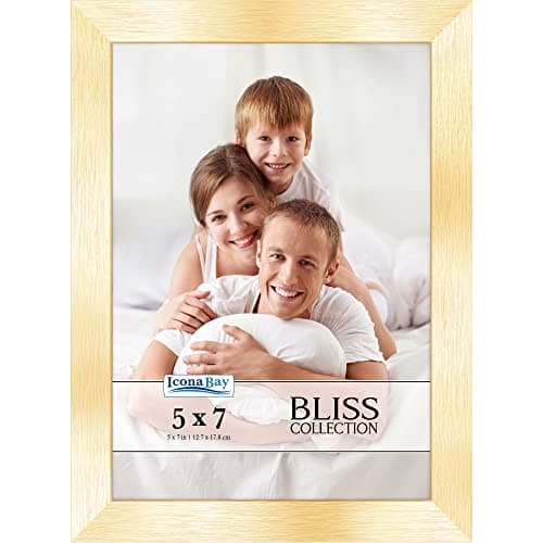 Image of Icona Bay - 7x5 Gold Picture Frame - Modern Style Engineered Wood Frame - Table Top or Wall Mount - Bliss Collection