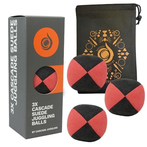 Image of 3 x Pro 110g Cascade Suede Juggling Balls - Quality Thud Juggling Balls & Bag - Set of 3 Beginner Juggling Balls (Red/Black)