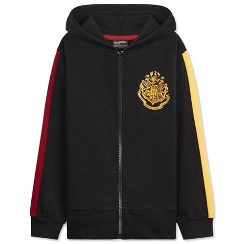Image of Harry Potter Girls Zipped Hoodie, Soft Cosy Hogwarts Hooded Sweatshirt - Gifts for Girls (Black, 9-10 Years)