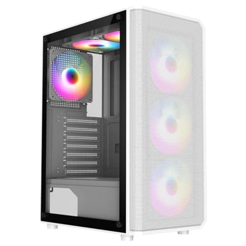 Image of CiT Delta White Mid-Tower PC Gaming Case ATX with Mesh+Accented ABS Front & Tempered Glass Side Panel with 30% Tint with 6 x Infinity 120mm ARGB Inner-Ring Fans & 6-Port Hub Included