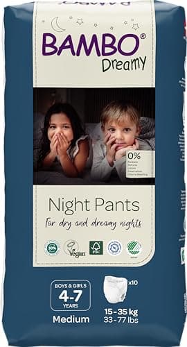 Image of Bambo Nature Premium Dreamy Night Pants, Pull Up Pants, Eco-Labeled Night Time Diapers, Secure, Comfortable, Skin Friendly : Children Aged 4-7 Years, 10 Count