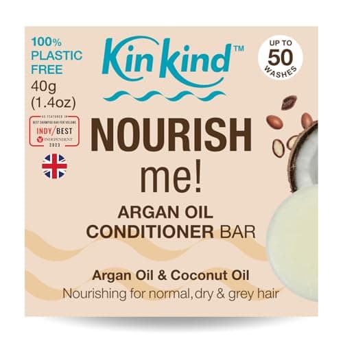 Image of KinKind Conditioner Bar. Coconut Oil & Argan Oil NOURISH me! Hair Conditioner Bar for Hair UK made. Deeply Nourishing & Hydrating Hair Conditioner for Women, Dry, Normal & Grey Hair. 50 Washes. Vegan.