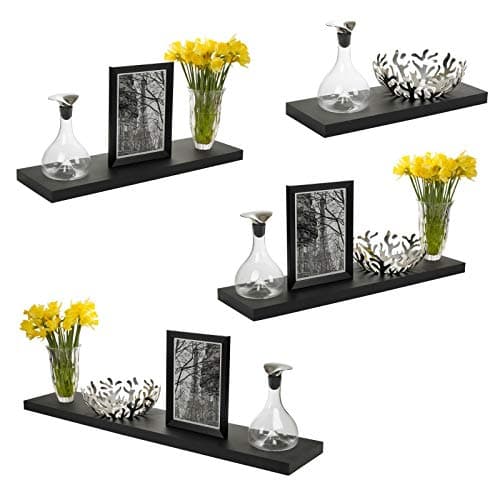 Image of URBNLIVING 2 x 90cm Black Wooden Floating Wall Mount Shelves Display Unit