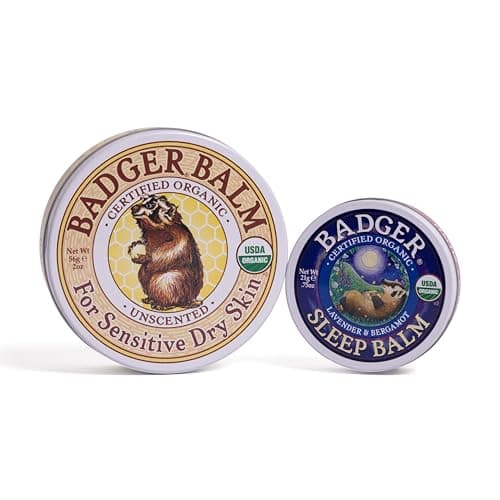 Image of Badger Mini Sleep Balm (21g) & Unscented Hands Balm (56g) | Natural Sleep Aid|Gentle Hand Moisturiser | Cruelty & Gluten-Free