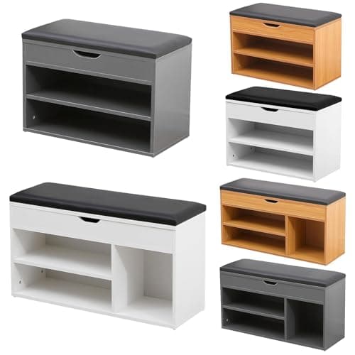 Image of AVC Designs 90cm Shoe Bench Grey Wooden Shoe Storage Cabinet Organiser With Seat Cushion