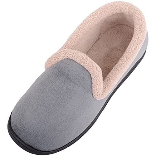 Image of ABSOLUTE FOOTWEAR Womens Slip On Soft Velour Slipper with Towelling Lining and Memory Foam Insock - Grey - UK 5 / EU 38