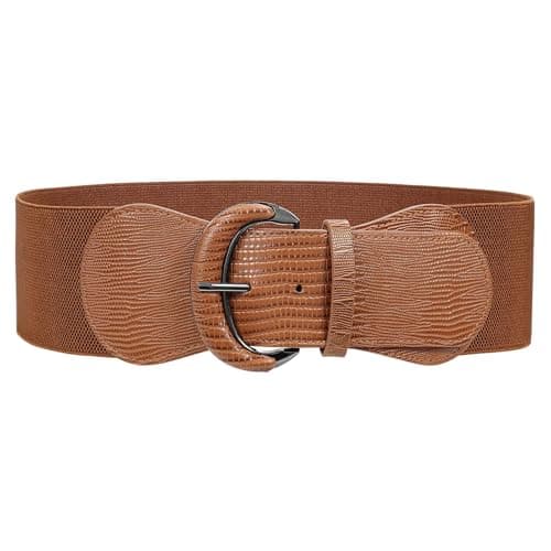Image of JASGOOD Women Stretchy Wide Waist Belt for Dress Brown Ladies Elastic Vintage Belt Hook Buckle (Brown,Suit for Waist Size 45-50 Inches,Belt Length 112cm)