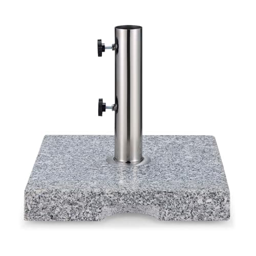 Image of VonHaus Parasol Base 22kg – Umbrella Stand for Outdoor, Garden, Patio – Heavy Duty Parasol Holder Comes with 3 Pole Adaptors, Carry Handles, 2 Locking Screws – Square Shape, Stone Granite Effect, Grey