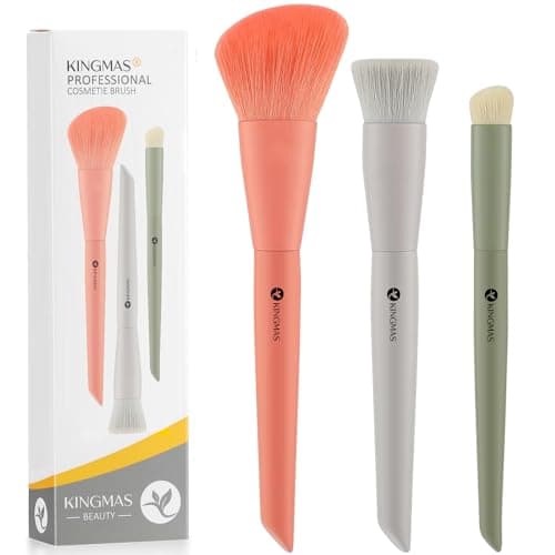 Image of KINGMAS 3Pcs Foundation Brush & Contour Concealer Brush Under Eye & Blusher Brush Kabuki Makeup Brushes for Face Blush Bronzer Travel Buffing Stippling Contour Liquid Blending Makeup Brush set