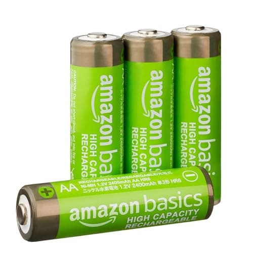 Image of Amazon Basics 4-Pack Rechargeable AA NiMH High-Capacity Batteries, 2400 mAh, 1.2V, Recharge up to 400x Times, Pre-Charged
