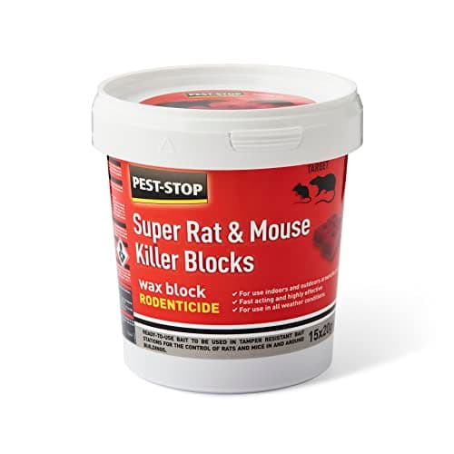 Image of Pest-Stop Super Rat & Mouse Control Wax Blocks – Rodent Bait with Chocolate Scent – Indoor & Outdoor Use – Contains Bromadiolone – Suitable for Bait Stations – 600g Tub
