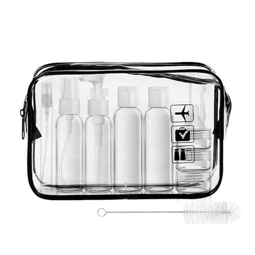Image of LECUNE Clear Toiletry Bag, Travel Bags with 11 Pcs Bottles Accessory Set and 1 Flight Airport Security Liquid Bag(20cm x 20cm) - Compliant EU & UK Hand Luggage Regulations