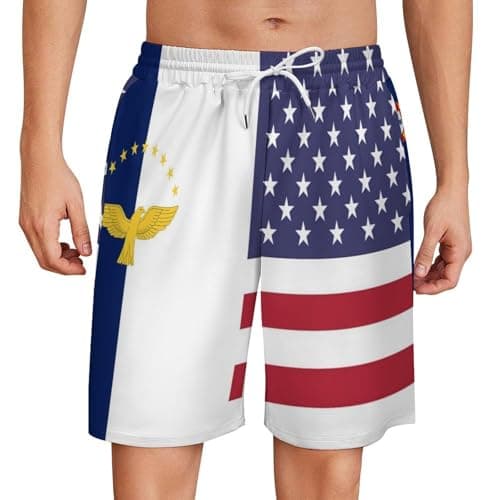 Image of Azore U.S. Flags Men's Running Shorts UK Sports Short Sweatpants Quick Dry Pajama Jogger M