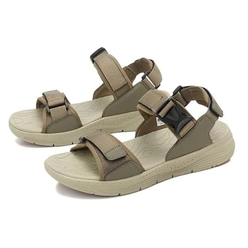 Image of ARRIGO BELLO Sandals Men Walking Leather Hiking Sliders Arch Support Athletic Sport Outdoor Summer Shoes Casual Beach Sandal UK Size 7-11(B Khaki,8)