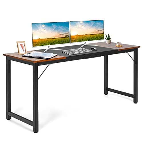 Image of COSTWAY Computer Desk, Industrial Writing Workstation PC Laptop Table, Metal Frame Wooden Splice Board Home Office Bedroom Working Study Desk (160 x 60 x 75cm, Vintage+Black+Vintage)