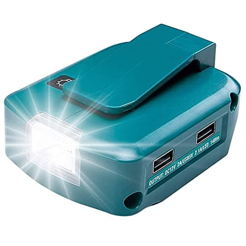 Image of ADP05 Power Source for Makita 14-18V Lithium-Ion Battery, YEX-BUR USB Phone Charger Adapter Converter with Dual USB Ports, 12V DC Port, 3W LED Work Light Flashlight