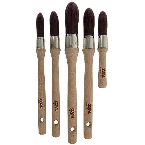 Image of Coral 33719 Aspire 5 Piece Round Sash Paint Brush Set Professional Firm Pointed for Fast Accurate Cutting-in Ultra-Smooth Finish with Trade Emulsion or Gloss FSC Wood 15, 18, 21, 25, 18MM Stubby