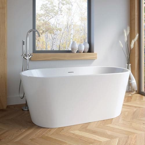 Image of BAYSTONE® 1700 x 780mm Freestanding Double Ended Bath Tub White Gloss Acrylic Luxury Curved for Bathroom Modern Includes Waste
