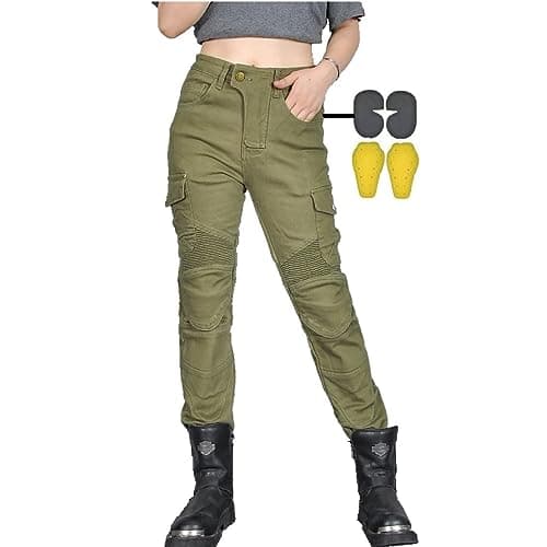 Image of CBBI-WCCB Women Moto Jeans Motorcycle Pants Motorbike Biker Trousers (UK, Waist & Inseam, 28, 31, Green)