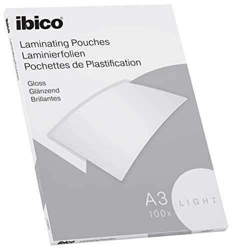 Image of Ibico Basics A3 Laminating Pouches, Light Weight, High Document Protection & Durability, Pack of 100, Gloss Finish, Crystal Clear, 627311