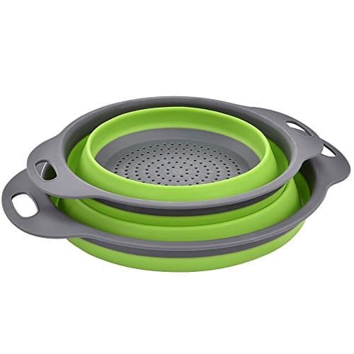 Image of Colander Set, Kitchen Foldable Silicone Filter, Environmentally Friendly Non-Toxic Easy to Clean, 2 Sizes Including 8-inch and 9.5-inch (Green)