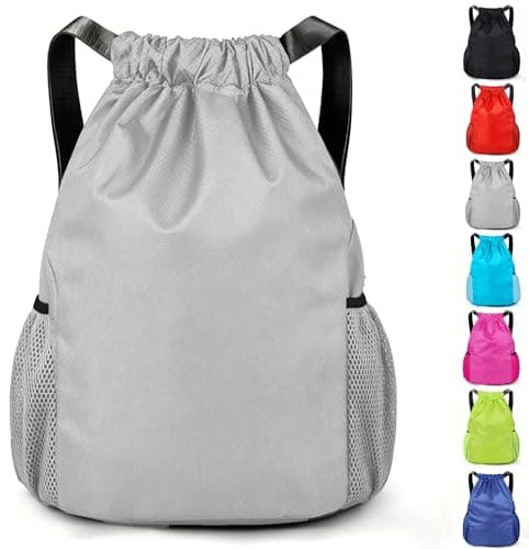 Image of KANGSIT Drawstring Bags, Unisex Gym Sack, Swim PE Bags Drawstring Gym Bag for Kids Adults String Swimming Sports Bag for School Sports Swimming Gym Travel (Gray)