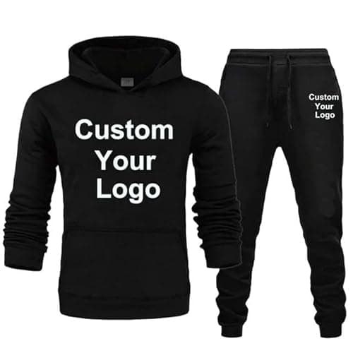 Image of Personalized Your Logo Hoodies Pants 2Pcs/Sets Sweatshirt Sweatpants Custom Gyms Fitness Tops Trousers Joggers Sportswear Tracksuits Black,S
